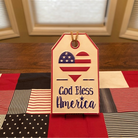 God Bless America Sign, Patriotic Tag Shaped Metal Wall Decor, July 4th Decor - Picture 6 of 14
